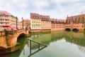 Old buildings and arch bridge reflected in water. Nuremberg, Bavaria Royalty Free Stock Photo