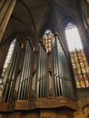 St. Sebaldus Church, gothic interior, large musical organ Royalty Free Stock Photo