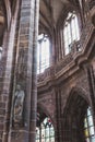 St. Sebaldus Church, Gothic interior, large windows, stained glass windows and vaults Royalty Free Stock Photo