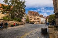 View into the old town or Altstadt. Cobbled streets and ancient medieval houses in the