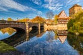 Nuremberg-Germany-river Pegnitz-autumn mirror cityscape Royalty Free Stock Photo