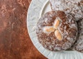 Nuremberg gingerbread with nuts almonds, hazelnuts, walnuts in sugar glaze. Lebkuchen Royalty Free Stock Photo