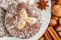 Nuremberg gingerbread with nuts almonds, hazelnuts, walnuts in sugar glaze