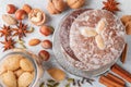 Nuremberg gingerbreads with nuts almonds, hazelnuts, walnuts in chocolate and sugar glaze