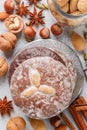 Nuremberg gingerbreads with nuts almonds, hazelnuts, walnuts in chocolate and sugar glaze Royalty Free Stock Photo