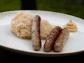 Nuremberg Grilled Sausage or NÃÂ¼rnberger Rostbratwurst with Sauerkraut