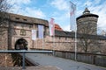 Nuremberg old town city wall and women\'s Gate Tower in Nuremberg, Germany Royalty Free Stock Photo