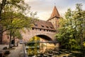 Nuremberg, Schlayer Hallergate Bridge over the Pegnitz River. Franconia, Germany Royalty Free Stock Photo