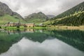 Nuria Sanctuary and reflection in the catalan pyrenees.Spain Royalty Free Stock Photo