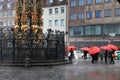 NURNBERG, GERMANY - JULY 13 2014: Rainy Day. Hauptmarkt, the central square of Nuremberg, Bavaria, Germany. Nuremberg