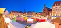 Nurnberg. Nuremberg main square and church of Our Lady or Frauenkirche dusk panoramic view
