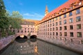 Nurnberg. Pegnitz river weaterfront in Nuremberg historic architecture view