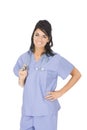 Caucasian woman doctor or nurse wearing scrubs Royalty Free Stock Photo