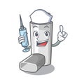 Nurse asthma inhalers in cartoon medicine box