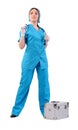 Nurse in blue uniform and with a stethoscope