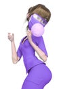 Nurse cartoon is blowing a bubble with bubblegum on pin up pose in white background Royalty Free Stock Photo