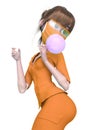 Nurse cartoon is blowing a bubble with bubblegum on pin up pose in white background Royalty Free Stock Photo