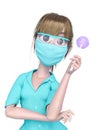 Nurse cartoon is holding a lolli in white background Royalty Free Stock Photo