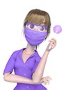 Nurse cartoon is holding a lolli in white background Royalty Free Stock Photo