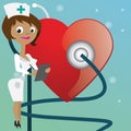 nurse checking heartbeat. Vector illustration decorative design