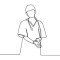 Nurse continuous line drawing medicinal doctor one hand drawn isolated on white background minimal design