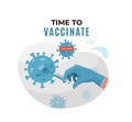 Nurse, doctor hand hold syringe with vaccine from coronavirus disease. Time to vaccinate text. Protect health Royalty Free Stock Photo