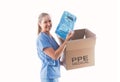 Nurse or doctor holding a Category 3 Coverall PPE for infection control Royalty Free Stock Photo