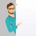 Nurse doctor man with stethoscope with a blank presentation board