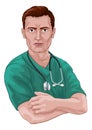 Nurse or Doctor In Scrubs With Stethoscope