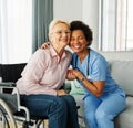 nurse doctor senior care caregiver help assistence wheelchair retirement home nursing elderly woman disabled disability Royalty Free Stock Photo