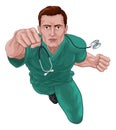 Superhero Nurse Doctor in Scrubs Flying Super Hero Royalty Free Stock Photo