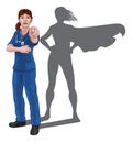 Nurse Doctor Woman Super Hero Shadow Pointing Royalty Free Stock Photo