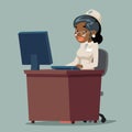 Nurse doctor work computer reception african woman cartoon character design vector illustration