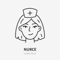 Nurse doodle line icon. Vector thin outline illustration of female medic person. Black color linear sign for hospital