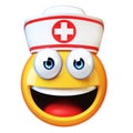Nurse emoji isolated on white background, first aid, medic emoticon, hospital symbol 3d rendering Royalty Free Stock Photo