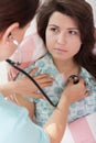 A nurse examines a young girl