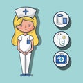 Nurse with fist aid kit icons