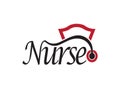 Nurse font with a stethoscope and hat logo design illustration on white background Royalty Free Stock Photo