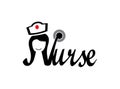 Nurse font with a stethoscope and hat logo design illustration on white background Royalty Free Stock Photo