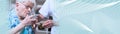 Nurse giving glass of water to senior woman. panoramic banner Royalty Free Stock Photo