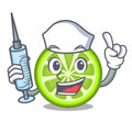 Nurse green lemon slices in cartoon bottle