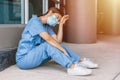 Nurse hardwork tired and fatigue. Doctor and Medical staff worker exhausted from CoronavirusCOVID-19 pandemic in hospital Royalty Free Stock Photo