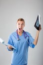 Nurse has been studying the X-ray Royalty Free Stock Photo