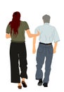 Nurse help old man to walking vector illustration isolated. Senior mature illness people nursing life. Royalty Free Stock Photo