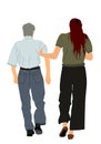 Nurse help old man to walking vector illustration isolated. Senior mature illness people nursing life. Royalty Free Stock Photo