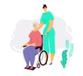 Nurse Helps Senior Woman on Wheelchair. Old Desabled People Character in Nursing Home. Social Worker Care of Patient Royalty Free Stock Photo