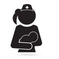 Nurse holding baby in hand icon. Protection or care baby concept