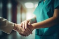 Nurse holding hands with patient for help. Generative AI Royalty Free Stock Photo