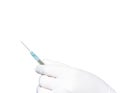 Nurse holding medical syringe with needle for patient injection. Royalty Free Stock Photo