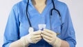 Nurse holding pills dose for ill patient, pain killers, healthcare and medicine Royalty Free Stock Photo